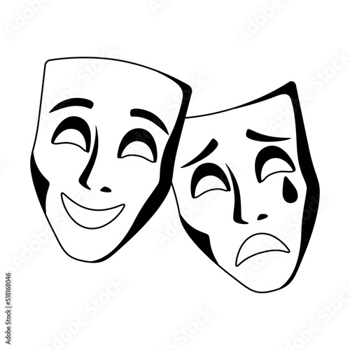 Illustration of comedy and tragedy masks. Traditional symbol. Image for theatrical performance.