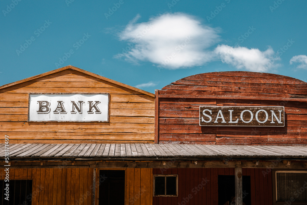 Bank and saloon facade in wild western city Bank and saloon facade in wild western city