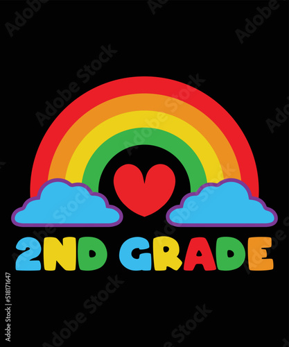 2nd Grade Rainbow Girl Boys Teacher Hello Second Grade Squad Colorful Cute T-Shirt