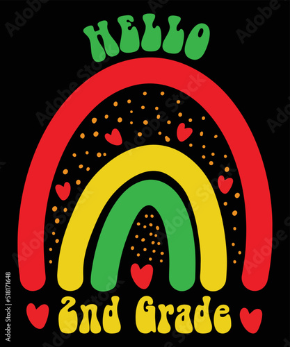 Hello 2nd Grade Rainbow Girl Boys Teacher Hello Second Grade Squad Colorful Cute T-Shirt