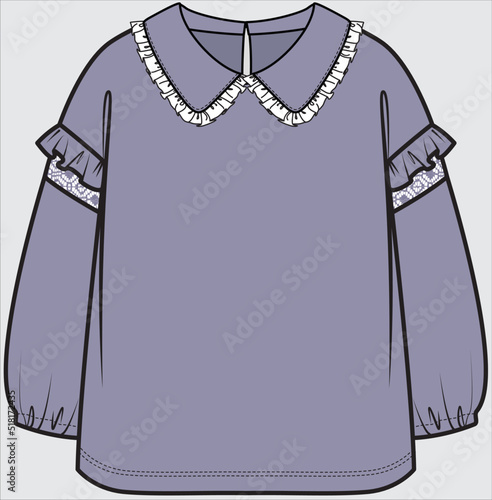 WOVEN PETER PAN COLLAR DROP SHOULDER SWEAT TOP FOR TEEN GIRLS AND KID GIRLS IN EDITABLE VECTOR FILE