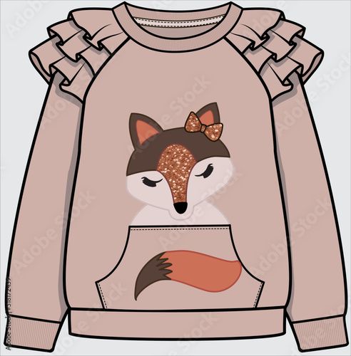 RAGLAN SLEEVES FRILLED SLEEVES SWEAT TOP FOR TEEN GIRLS AND KID GIRLS IN EDITABLE VECTOR FILE