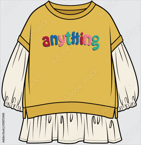 DROP SHOULDER BALOON SLEEVES SWEAT TOP FOR TEEN GIRLS AND KID GIRLS IN EDITABLE VECTOR FILE