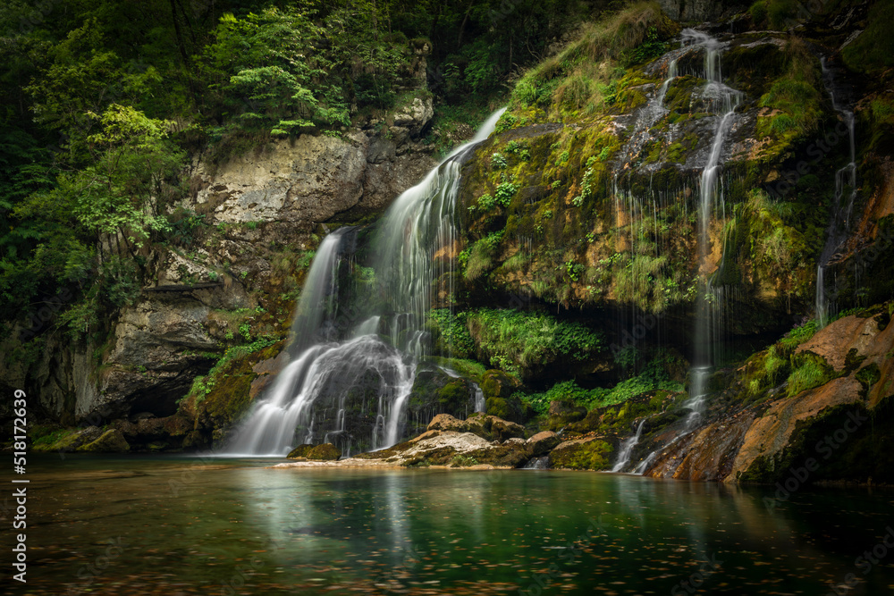 Fototapeta premium Beautiful color summer waterfall Virje in Slovenia Alps