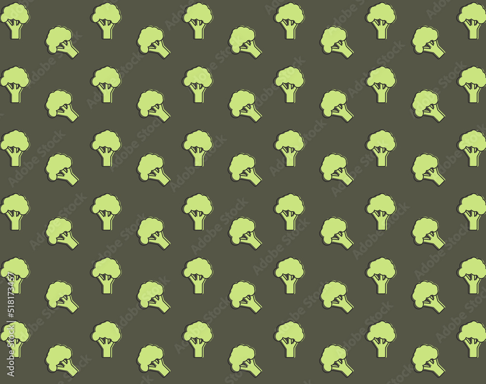 Broccoli florets seamless pattern. Green broccoli vegetables.  Healthy organic food print. 
