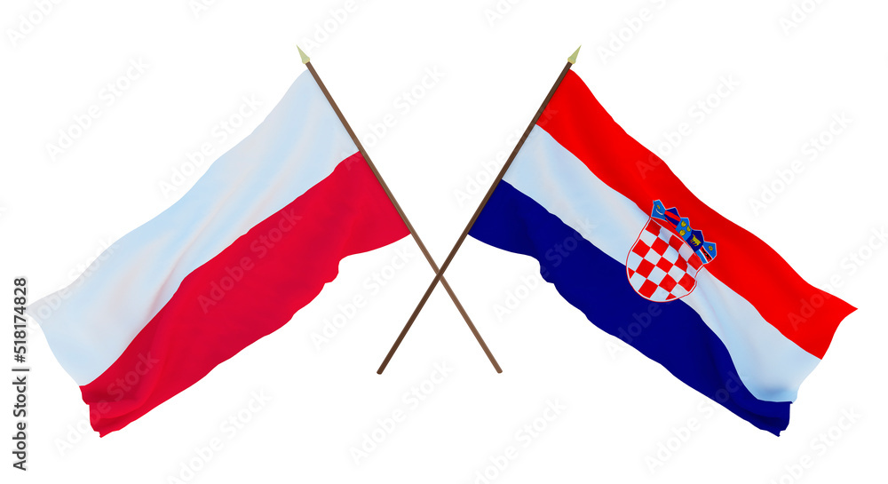 Background, 3D render for designers, illustrators. National Independence Day. Flags Poland and Croatia Background, 3D render for designers, illustrators. National Independence Day. Flags Poland and Croatia