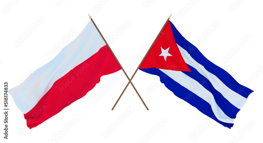 Background, 3D render for designers, illustrators. National Independence Day. Flags Poland and Cuba Background, 3D render for designers, illustrators. National Independence Day. Flags Poland and Cuba