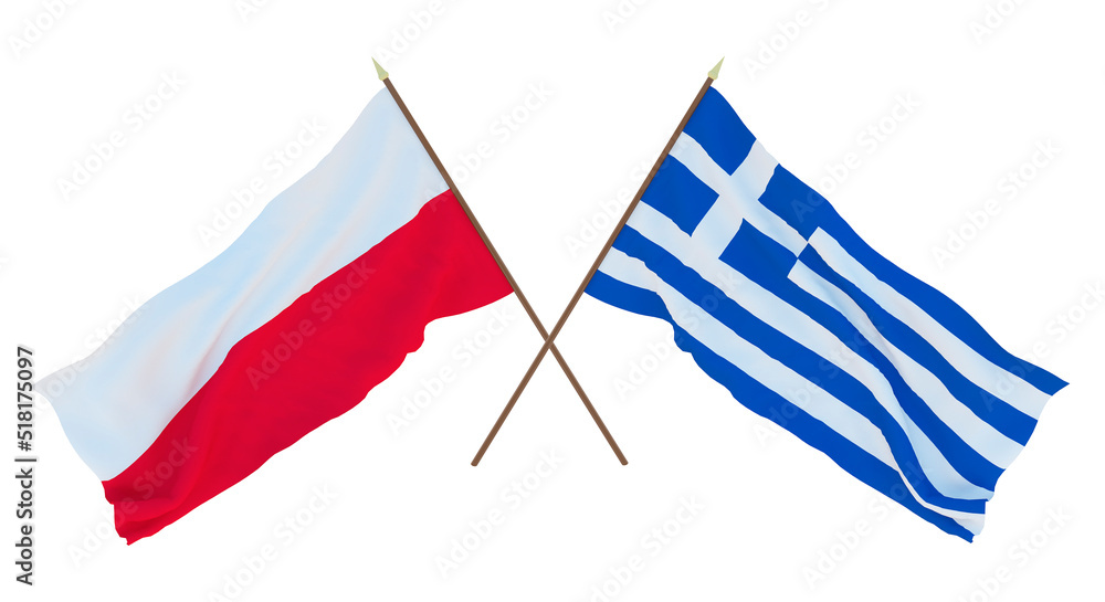 Fototapeta premium Background, 3D render for designers, illustrators. National Independence Day. Flags Poland and Greece