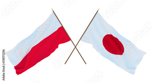 Background, 3D render for designers, illustrators. National Independence Day. Flags Poland and Japan