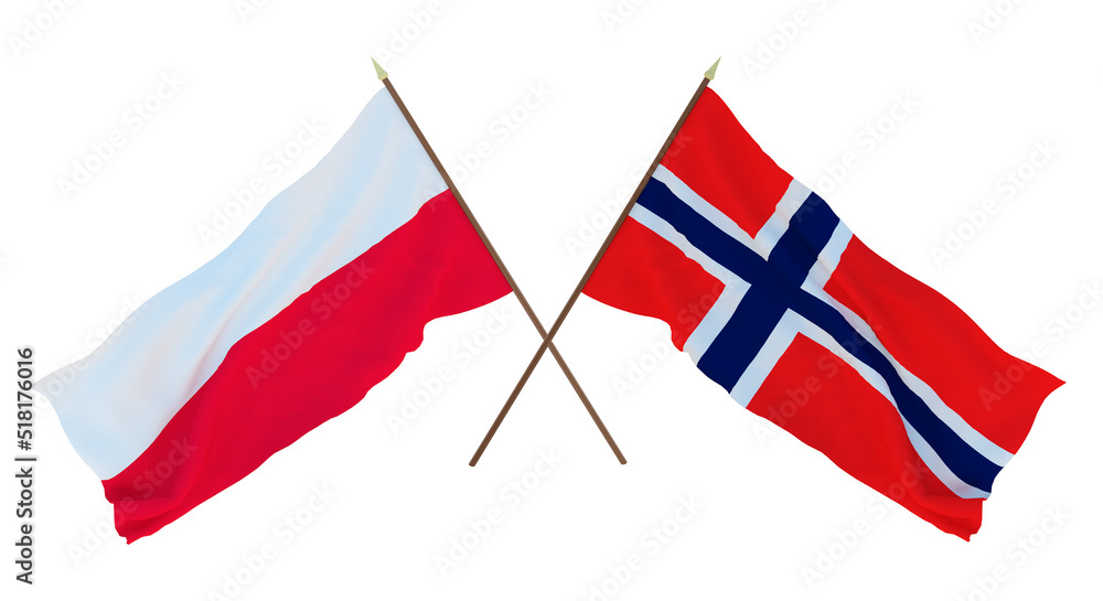 Background, 3D render for designers, illustrators. National Independence Day. Flags Poland and Norway Background, 3D render for designers, illustrators. National Independence Day. Flags Poland and Norway