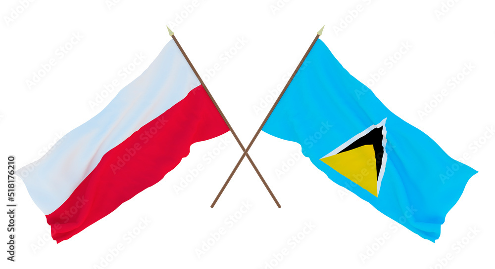 Background, 3D render for designers, illustrators. National Independence Day. Flags Poland and Saint Lucia Background, 3D render for designers, illustrators. National Independence Day. Flags Poland and Saint Lucia