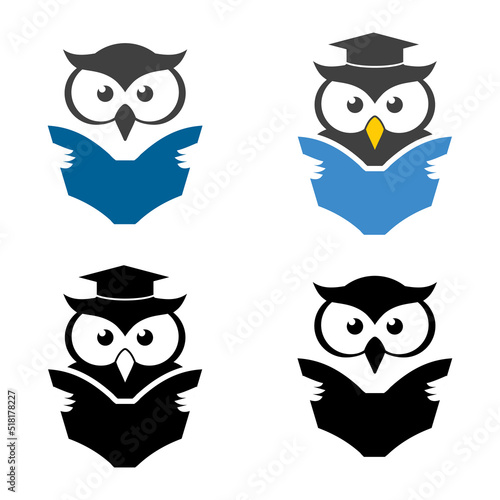 owl reading book character logo vector