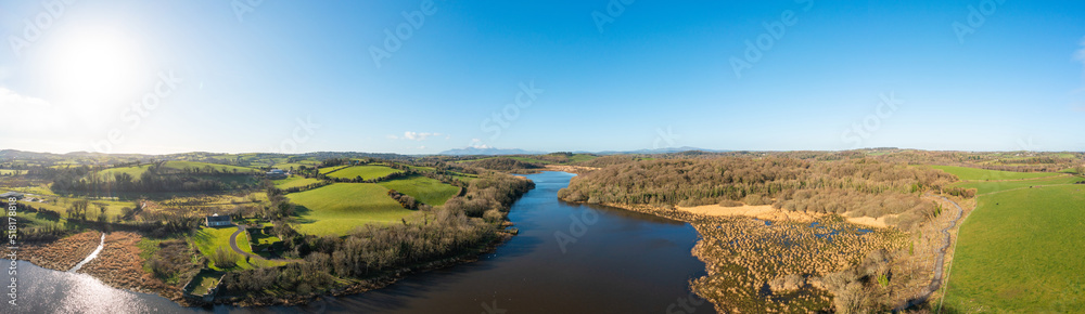 Panoramic Aerial view of Spring quoile river, Downpatrick, Northern Ireland Panoramic Aerial view of Spring quoile river, Downpatrick, Northern Ireland