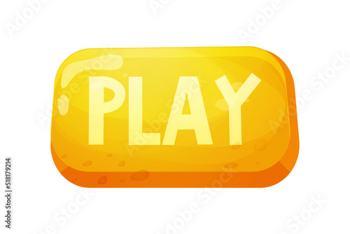 Play or start button in funny cartoon style isolated on white background. Game menu, interface design. ui asset