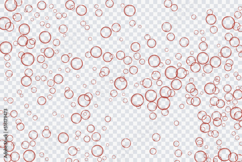 Red air bubbles, oxygen, champagne crystal clear, isolated on a transparent background of modern design. Vector illustration of EPS 10.