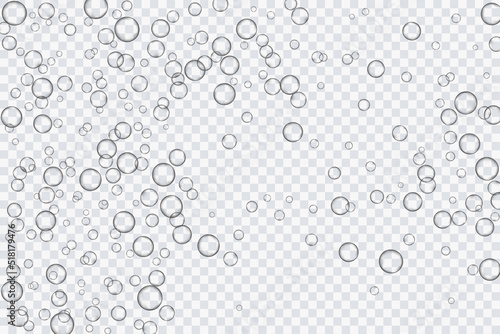 Air bubbles, oxygen, champagne crystal clear, isolated on a transparent background of modern design. Vector illustration of EPS 10.