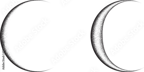 Half Circle Brush Stroke Border Frame . Grunge Element for your Design . Moon logo . Noise texture .Dispersion effect . Moon phase .Vector illustration