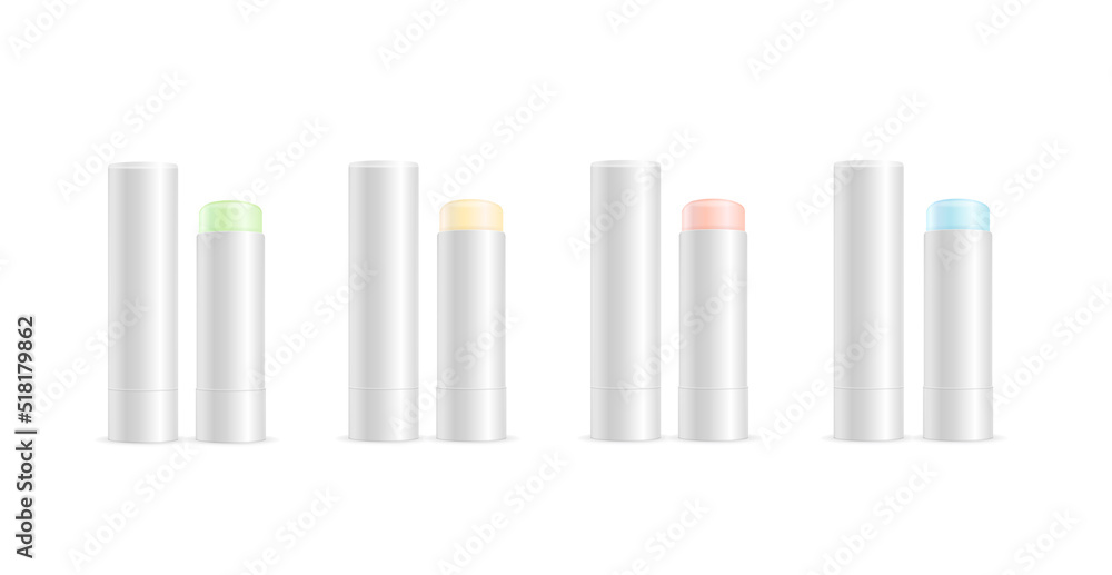 Realistic Detailed 3d Blank Hygiene Lipstick Mockup Template Set. Vector Realistic Detailed 3d Blank Hygiene Lipstick Mockup Template Set. Vector