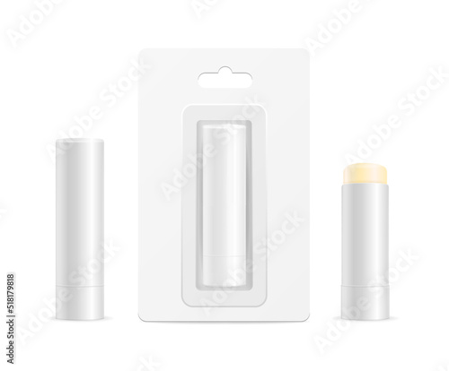 Realistic Detailed 3d Blank Hygiene Lipstick Mockup Template Set. Vector