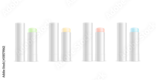 Realistic Detailed 3d Blank Hygiene Lipstick Mockup Template Set. Vector