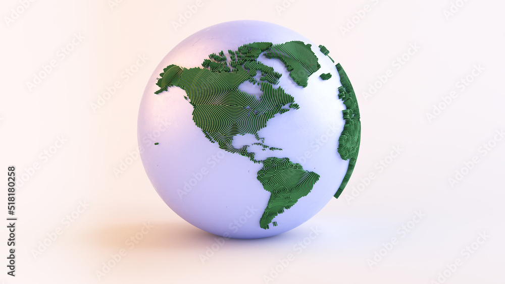 Planet earth 3d render/Planet earth with continents, consisting of 3d elements. The technological background can be used to demonstrate the processes of travel and education. 
