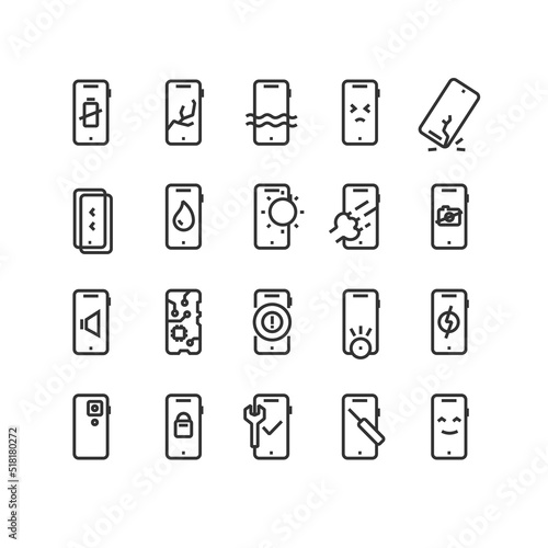 Phone Repair Service Signs Thin Line Icons Set. Vector