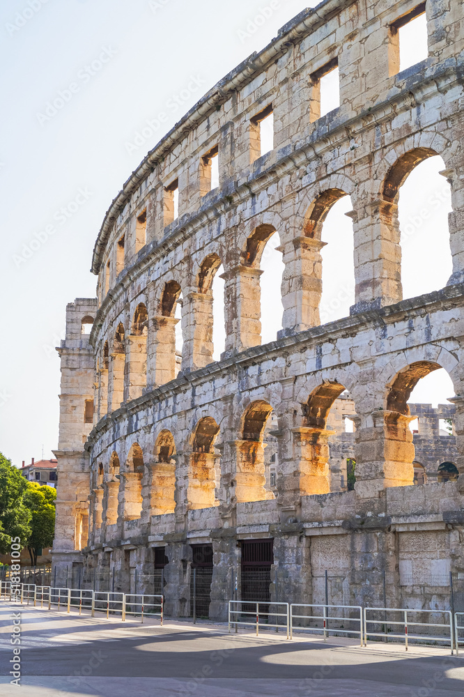 Colosseum in Pula with towers and arena