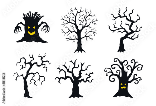 Set of tree silhouette for Halloween. A collection of monster trees.