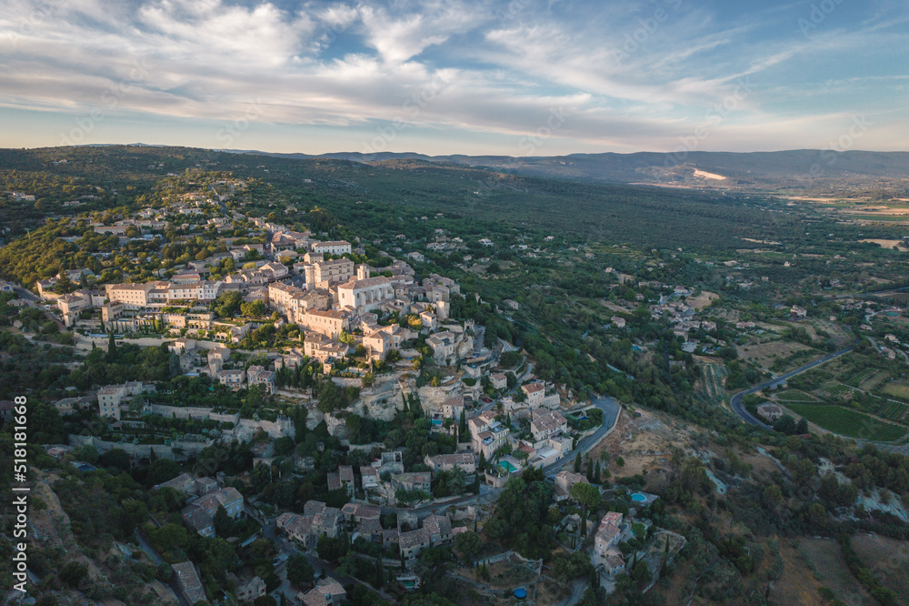 Aerial View of Gordes Village at sunset, Provence, France