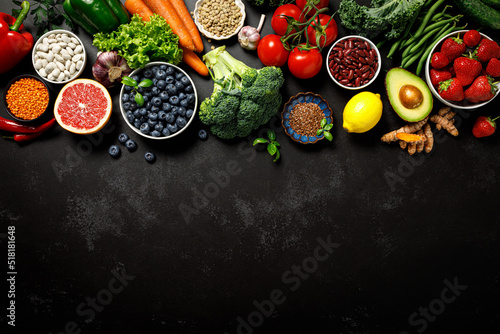 Healthy food. Healthy eating background. Fruit, vegetable, berry. Vegetarian eating. Superfood