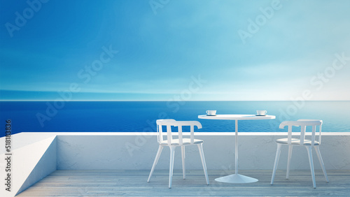 Dining outdoor sea view beach - 3D rendering