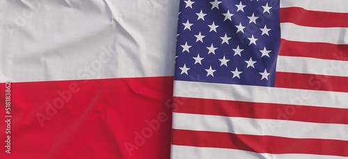 Flags of Poland and United Kingdom. Linen flag close-up. Flag made of canvas. Polish flag. Great Britain. State national symbols. 3d illustration.