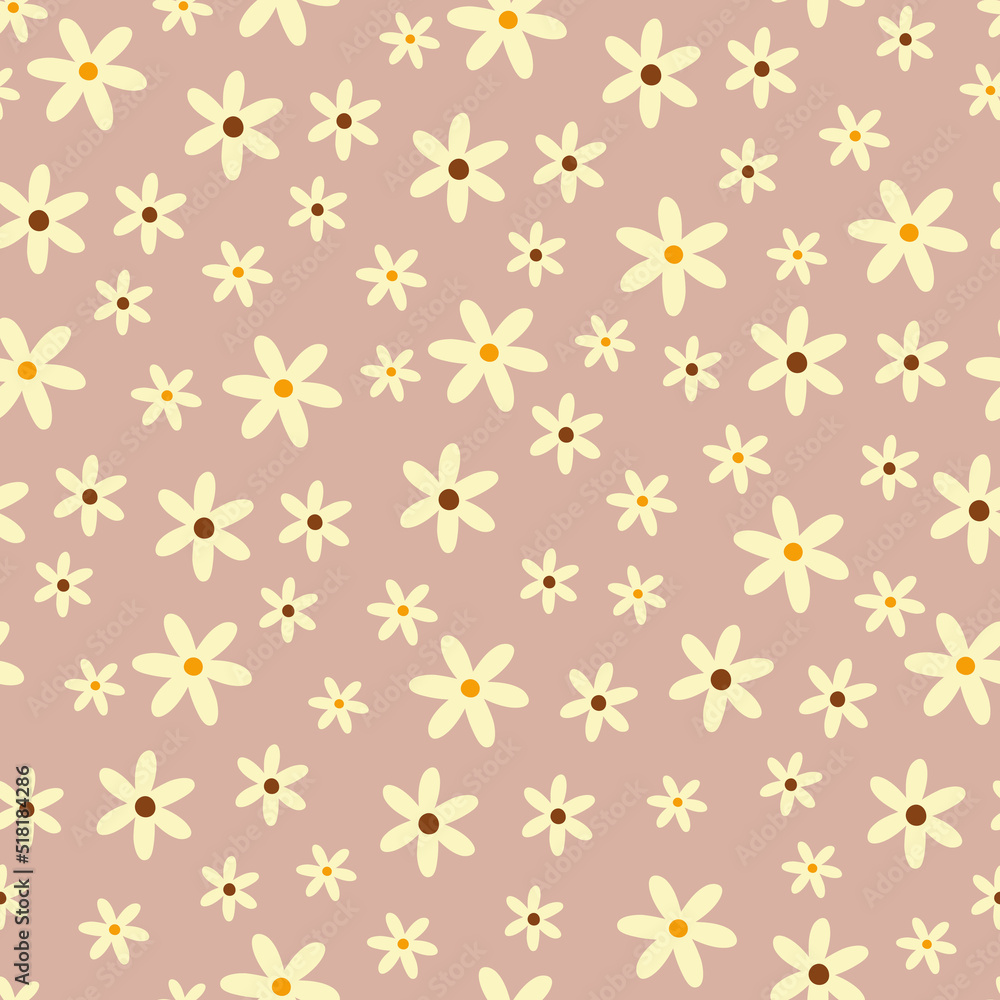 Pink cute floral seamless pattern. Botanical vector print with daisies. Textile background with flowers. Pink cute floral seamless pattern. Botanical vector print with daisies. Textile background with flowers.