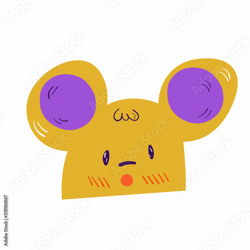 Cute doodle shy mouse. Yellow animal vector icon. Kid colourful illustration on white background.