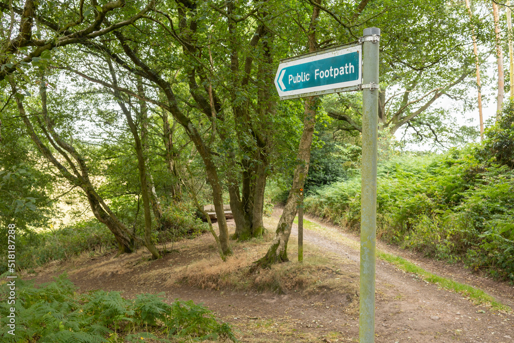 green public Footpath Sign against a woodland backdrop green public Footpath Sign against a woodland backdrop