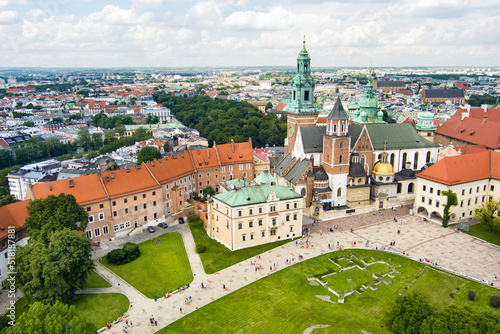 Aerial view of The Wawel Royal Castle, a castle residency located in central Krakow, Poland