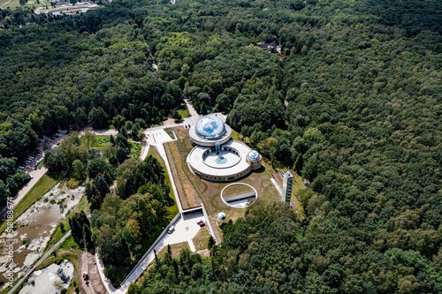 Aerial drone on planetarium in Katowice, Silesia, Poland
