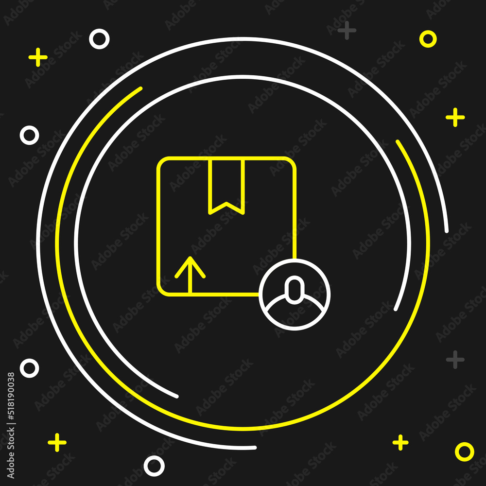 Line Carton cardboard box icon isolated on black background. Box, package, parcel sign. Delivery and packaging. Colorful outline concept. Vector Line Carton cardboard box icon isolated on black background. Box, package, parcel sign. Delivery and packaging. Colorful outline concept. Vector