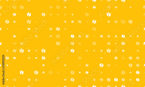 Seamless background pattern of evenly spaced white cd symbols of different sizes and opacity. Vector illustration on amber background with stars