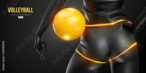 Abstract silhouette of a volleyball player on black background. Volleyball player woman hits the ball. Vector illustration