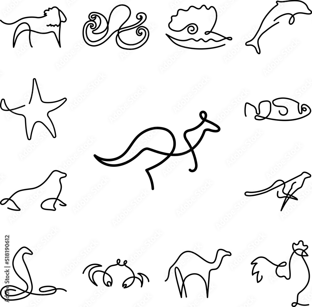 Naklejka premium Kangaroo one line icon in a collection with other items
