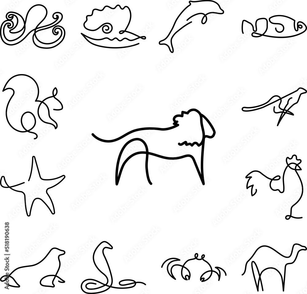 Leon one line animal icon in a collection with other items