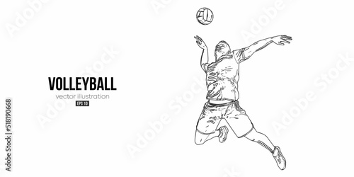 Abstract silhouette of a volleyball player on white background. Volleyball player man hits the ball. Vector illustration