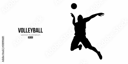Abstract silhouette of a volleyball player on white background. Volleyball player man hits the ball. Vector illustration