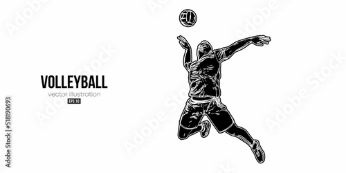 Abstract silhouette of a volleyball player on white background. Volleyball player man hits the ball. Vector illustration