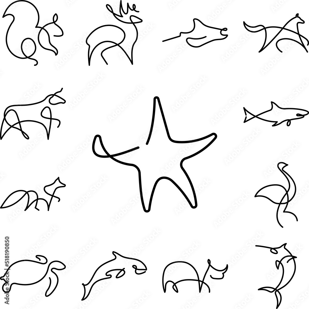 Obraz premium Sea star one line icon in a collection with other items
