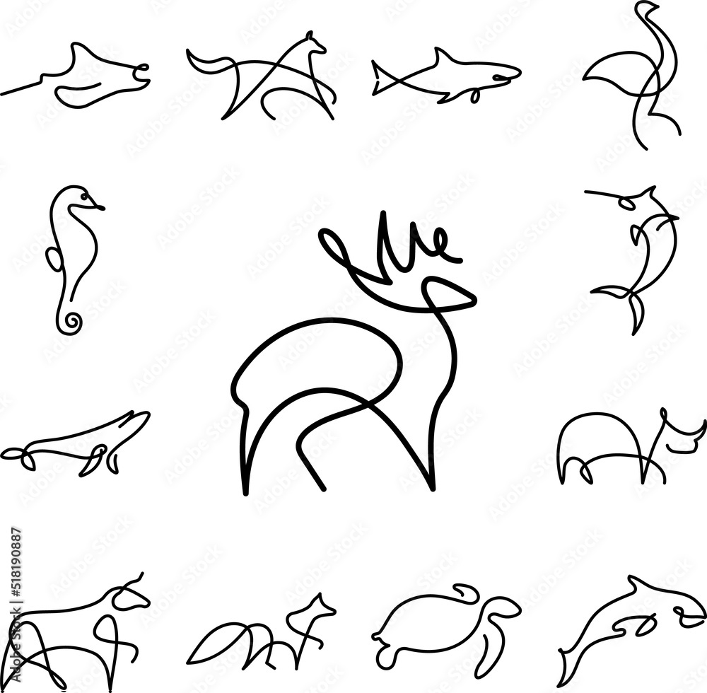 Obraz premium Deer one line icon in a collection with other items
