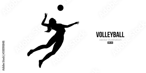 Abstract silhouette of a volleyball player on white background. Volleyball player woman hits the ball. Vector illustration