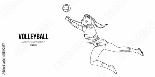 Abstract silhouette of a volleyball player on white background. Volleyball player woman hits the ball. Vector illustration