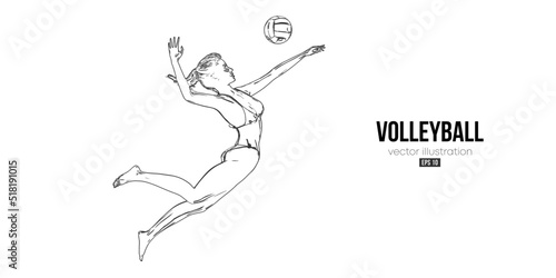 Abstract silhouette of a volleyball player on white background. Volleyball player woman hits the ball. Vector illustration